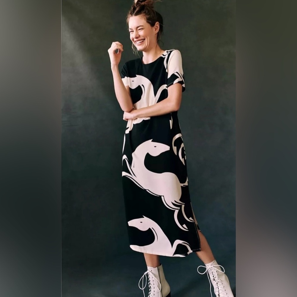 Horses Corey Lynn Calter Black and White Midi Dress